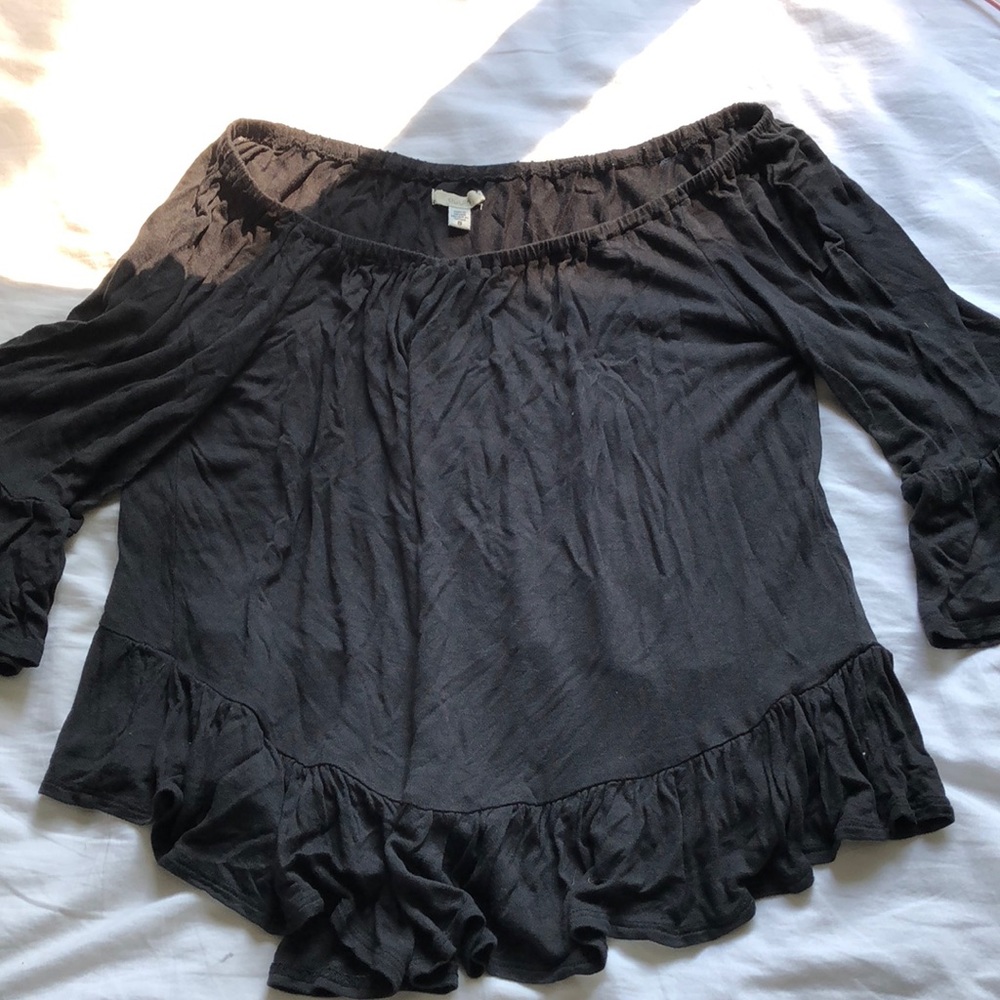 Black Off the Shoulder Ruffle Top